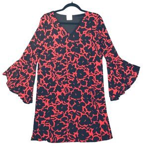 Siren Lily Dress Women's PL Vneck Flounce Sleeve Red Black Whimsy Goth Disco 60s